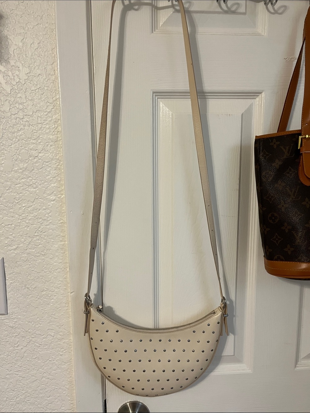 Madewell brand Cream Studded Crescent Crossbody Bag